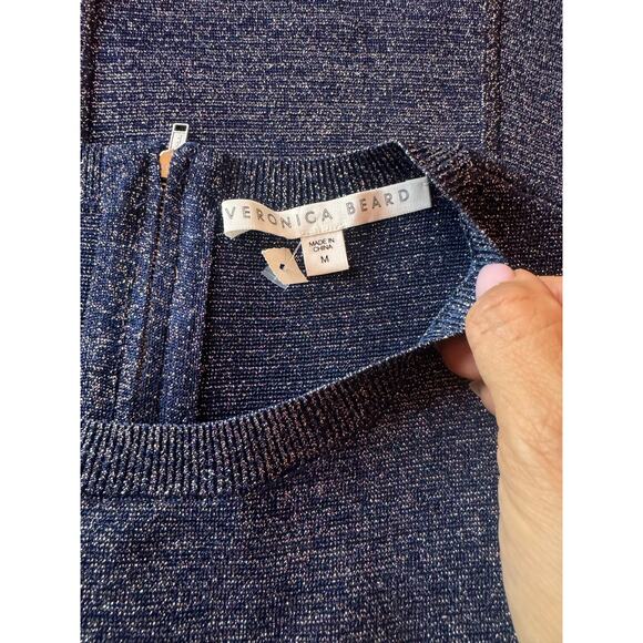 VERONICA BEARD FOLEY SLEEVELESS METALLIC FLARE MIDI DRESS sz M - Picture 6 of 11